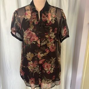Ralph Lauren floral chiffon blouse floral sheer with camisole L/xl